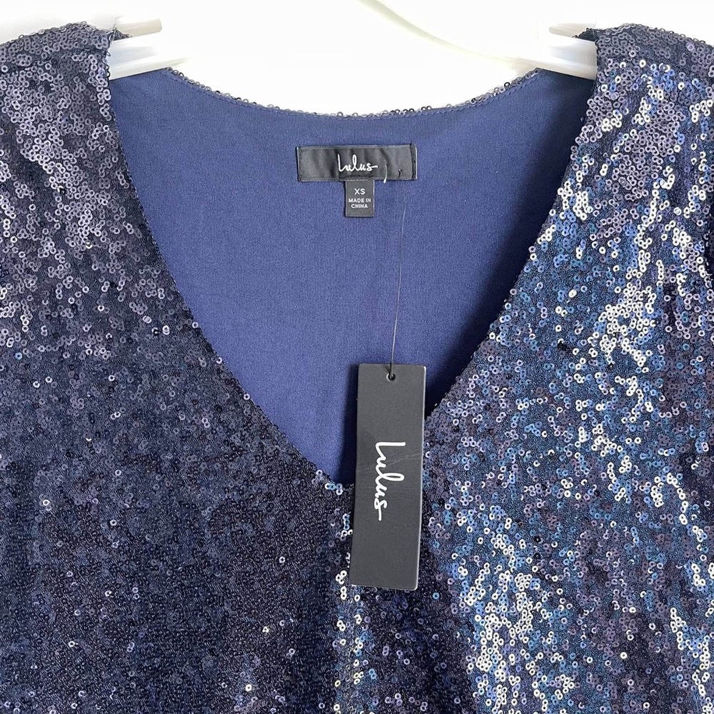 Lulu’s NWT Light Up the Night Navy Sequin Shift Dress Sz XS Swiftie Era Tour Y2K - Picture 5 of 10